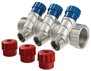 Коллектор с регулирующими вентилями НР 3 выхода 3/4"x1/2" VALTEC