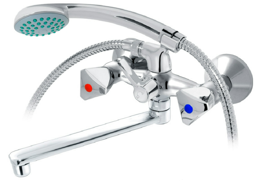 Смеситель для ванны/раковины Лазер короткий плоский излив 180 мм с шаровым переключателем VARION, резиновые кран-буксы