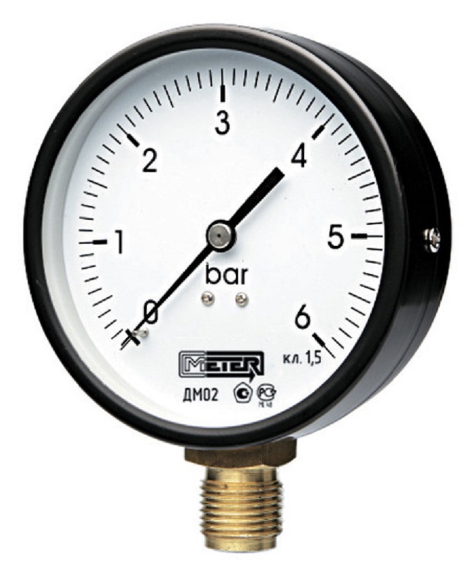 Манометр с нижним подключением 1/4", ДМ 02-63-1-G DN 63 мм, 0-10 бар МЕТЕР, класс точности 1,5