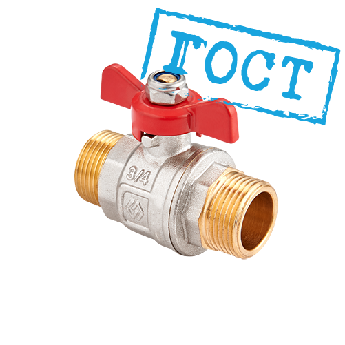 Кран шаровой 3/4" НР MVI ГОСТ, ручка бабочка, латунь никелированная