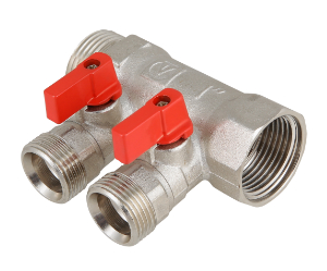 Коллектор с отсекающими кранами 3 выхода 1"x3/4" под "евроконус" VALTEC