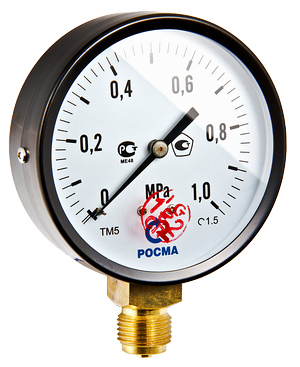 Манометр с нижним подключением ТМ-510Р D100 0-10 бар 1/2" РОСМА