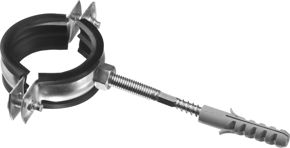 Хомут металлический с гайкой, дюбелем и шпилькой 2 1/2" (73-80) М8