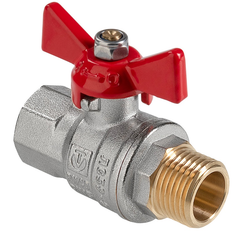 Кран шаровой полнопроходной ГОСТ VALTEC 1/2" ВР-НР, ручка-бабочка