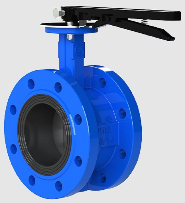 Затвор дисковый фланцевый DN 200 мм PN 16 RIDVAL RVB 05 рукоятка, синий