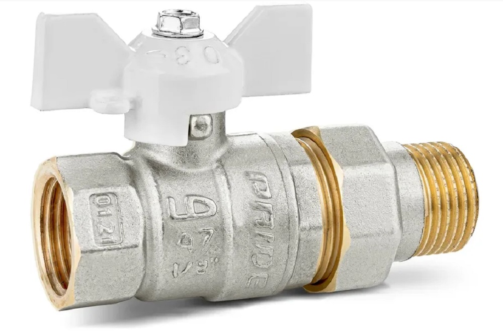 Кран шаровой со сгоном ВР-НР 1/2" LD Pride white, белая ручка бабочка