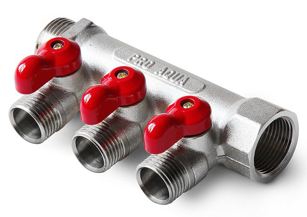 Коллектор 3/4" с отсекающими кранами 4 выхода x 1/2" PRO AQUA