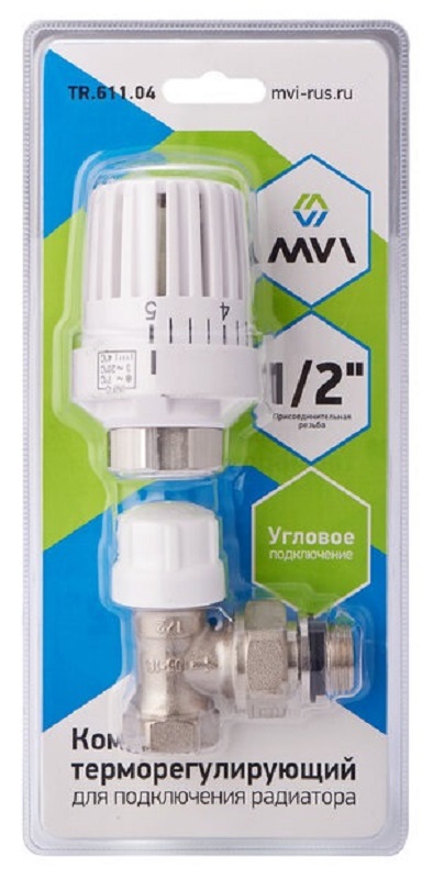 Комплект терморегулирующий угловой для подключения радиатора, 2 в 1 MVI 1/2"