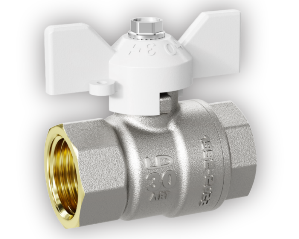 Кран шаровой 1/2" ВР LD Pride white, белая ручка бабочка, латунь никелированная